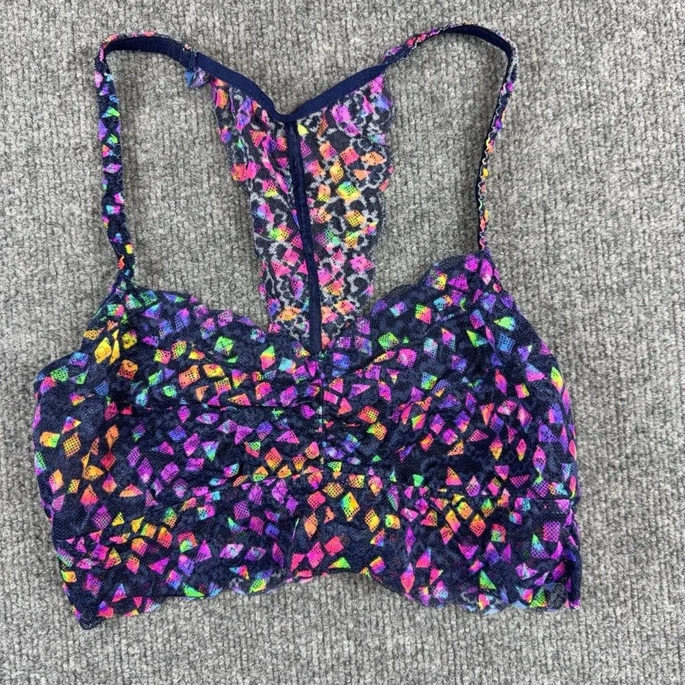 PINK Victoria's Secret Bralette Womens Large Multicolor Lace Racerback Wireless